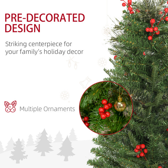 5ft Artificial Christmas Tree Holiday with Pencil Shape, Berries HOMCOM