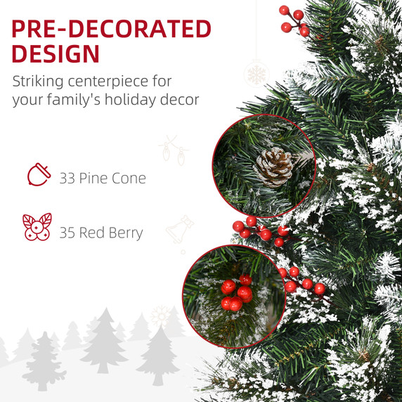 6ft Snow Dipped Pencil Artificial Christmas Tree w/ Realistic Branches HOMCOM