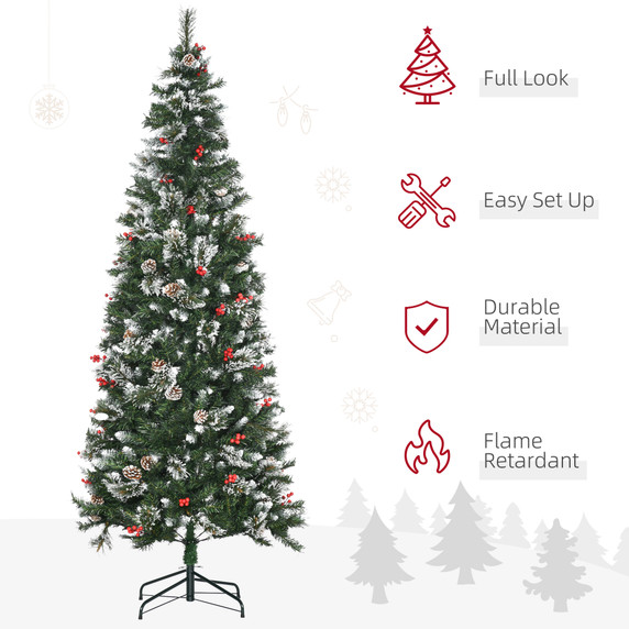 7ft Snow Dipped Pencil Artificial Christmas Tree w/ Realistic Branches HOMCOM