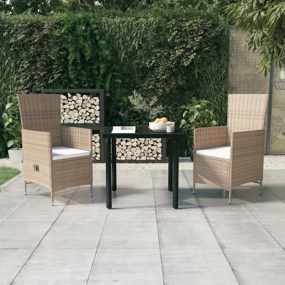 3 Piece Garden Dining Set with Cushions Beige