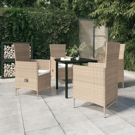 vidaXL 5 Piece Garden Dining Set with Cushions Beige - 80 x 80 x 74 cm Table