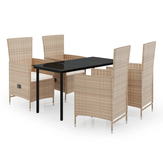 vidaXL 5 Piece Garden Dining Set with Cushions Beige - 140 x 70 x 74 cm Table