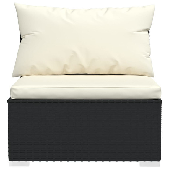5 Piece Garden Lounge Set with Cream Cushions Poly Rattan Black - 60 x 60 x 30 cm Table