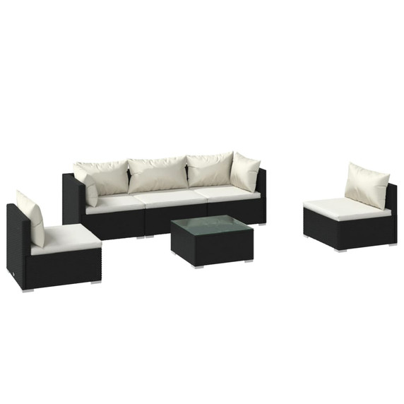 vidaXL 6 Piece Garden Lounge Set with Cream Cushions Poly Rattan Black - 60 x 60 x 30 cm Table
