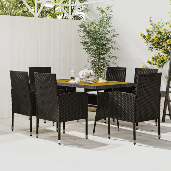 vidaXL 7 Piece Outdoor Dining Set Poly Rattan Black - 130 x 70 x 72 cm Table