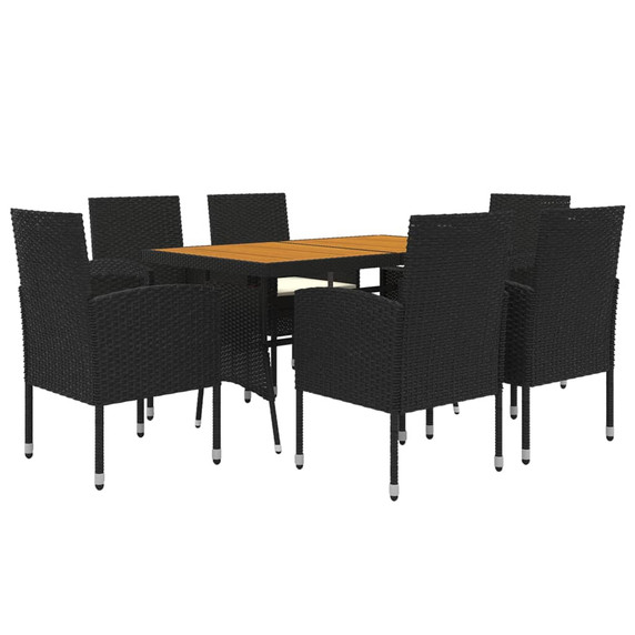 vidaXL 7 Piece Outdoor Dining Set Poly Rattan Black - 130 x 70 x 72 cm Table