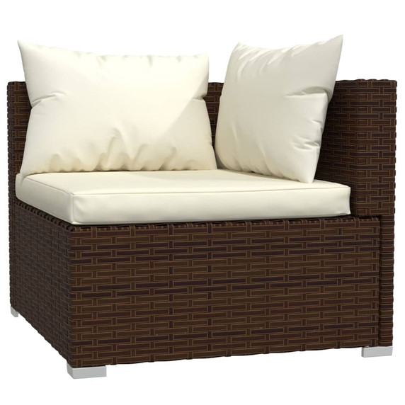 vidaXL 7 Piece Garden Lounge Set with Cream Cushions Poly Rattan Brown - 60 x 60 x 30 cm Table