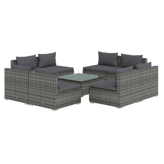 vidaXL 9 Piece Garden Lounge Set with Anthracite Cushions Poly Rattan Grey - 60 x 60 x 30 cm Table