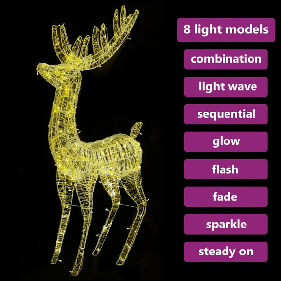 XXL Acrylic Christmas Reindeer 250 LED 180 cm Blue, Colourful, Warm & Cold White