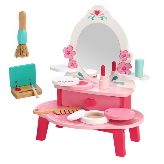 SOKA Wooden Dressing Table Top Vanity Mirror Pretend Play Make Up Kit 3+