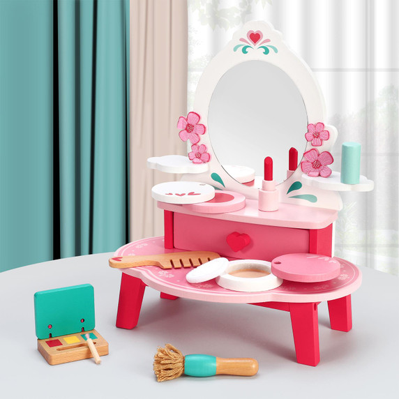 SOKA Wooden Dressing Table Top Vanity Mirror Pretend Play Make Up Kit 3+