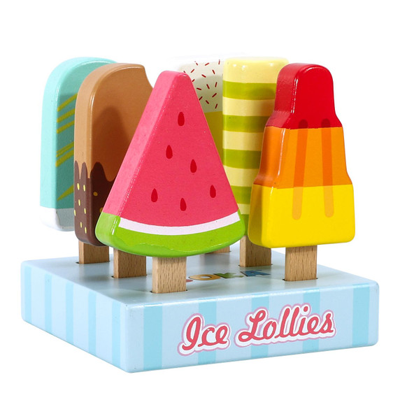 SOKA Wooden Ice Lollies 7 pcs Ice Cream Popsicle Selection Pretend Play Set 3+