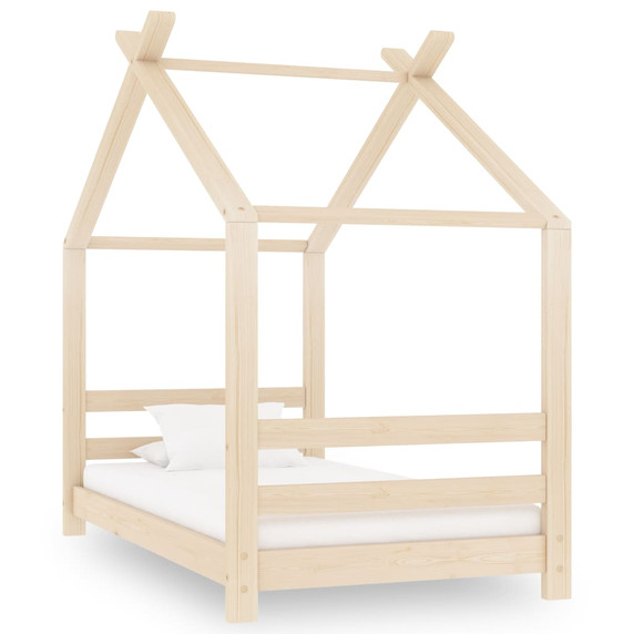 Kids Bed Frame Solid Pine Wood, White & Grey 70x140 cm - 90x200