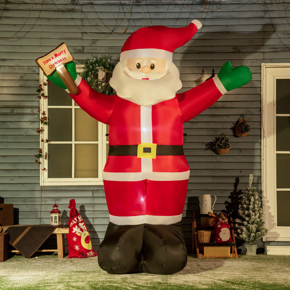 Outsunny 8' Inflatable Christmas Santa Claus Holds Light Sign of Blessings LED