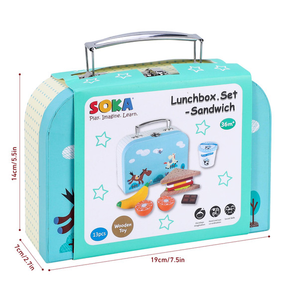 Wooden Lunchbox Sandwich Set Pretend Play Traditional Lunch Box for Kids 3+