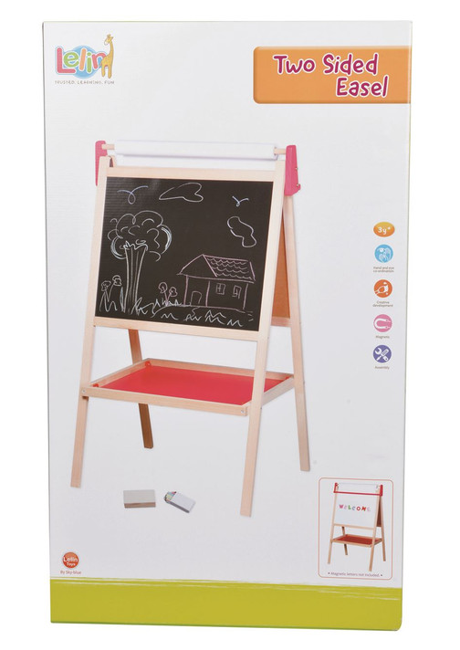 Lelin Wooden 2 in 1 Magnetic Wipe & Chalk Board Childrens Black & White Easel