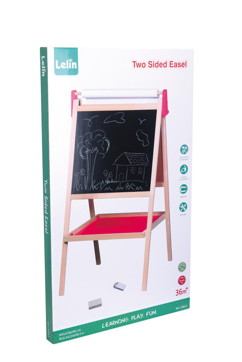 Lelin Wooden 2 in 1 Magnetic Wipe & Chalk Board Childrens Black & White Easel