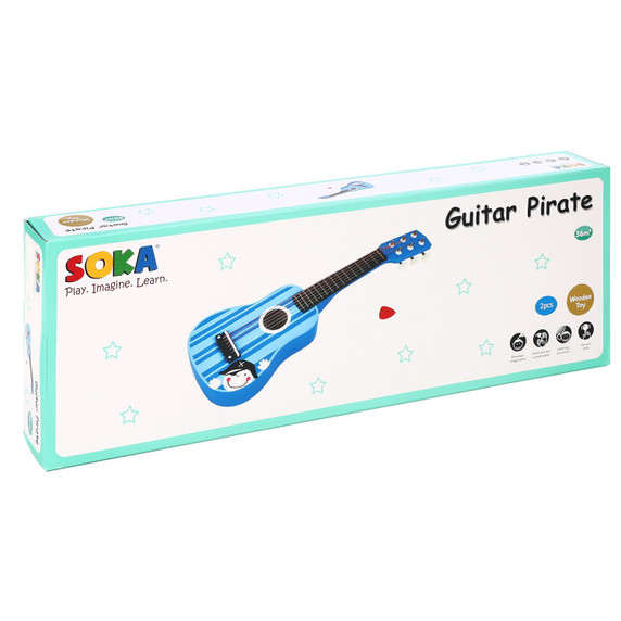 SOKA Wooden Stripe Striped Blue Pirate Guitar Childrens Musical Instrument