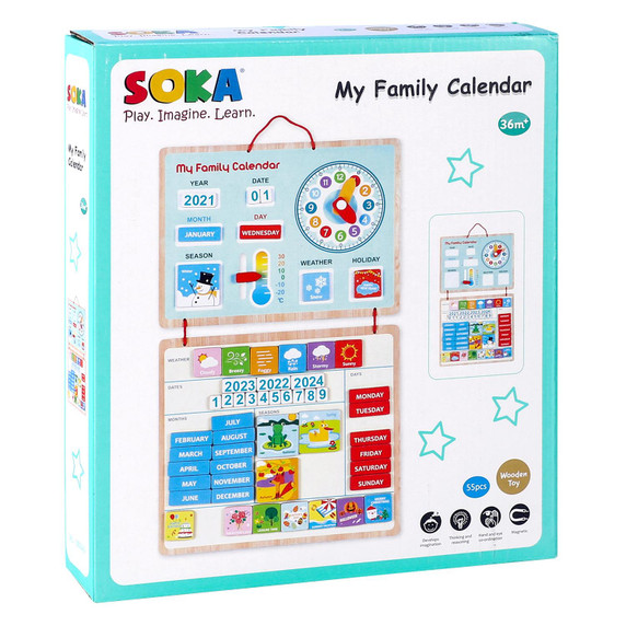 SOKA My Family Calendar Magnetic Wooden Weather Board Gift for Kids 3+ and up