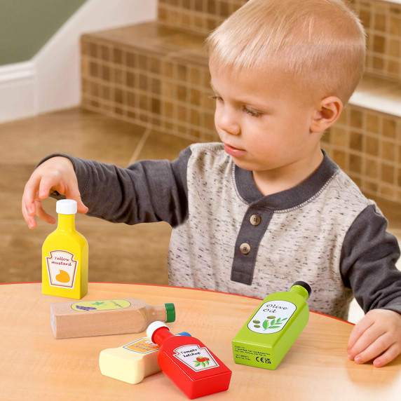 SOKA Wooden Pretend Play Kitchen Food Sauces & Oils Set Activity Toy Playset 2+