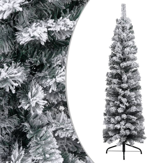 Slim Artificial Christmas Tree with Flocked Snow Green 150 cm