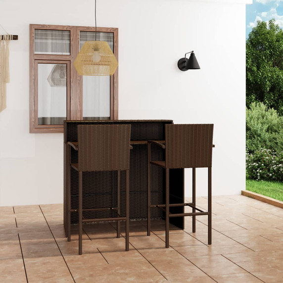 3 Piece Garden Bar Set - Brown,Black,Grey