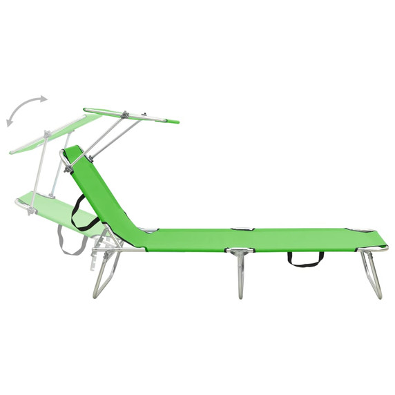 Folding Sun Lounger with Canopy - Aluminium - green,blue,pink,leaf print,light blue,red,grey,taupe