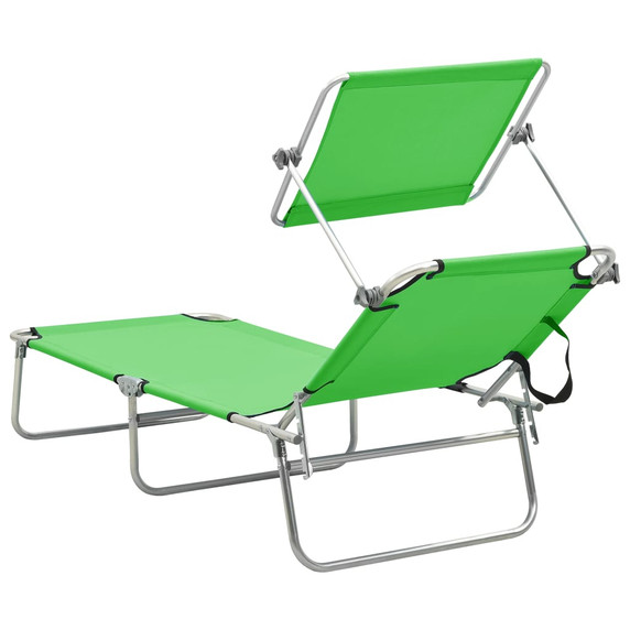 Folding Sun Lounger with Canopy - Aluminium - green,blue,pink,leaf print,light blue,red,grey,taupe