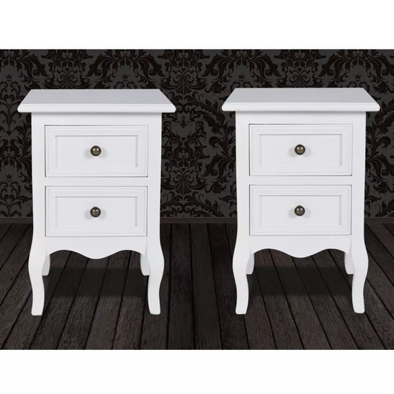 Nightstands 2 pcs with 2 Drawers MDF White