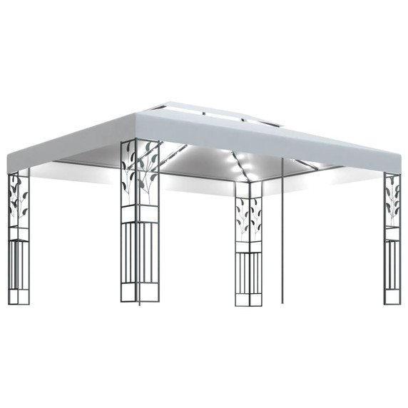 Gazebo Tent with Double Roof & LED String Lights - 3x4m - white,anthracite,taupe