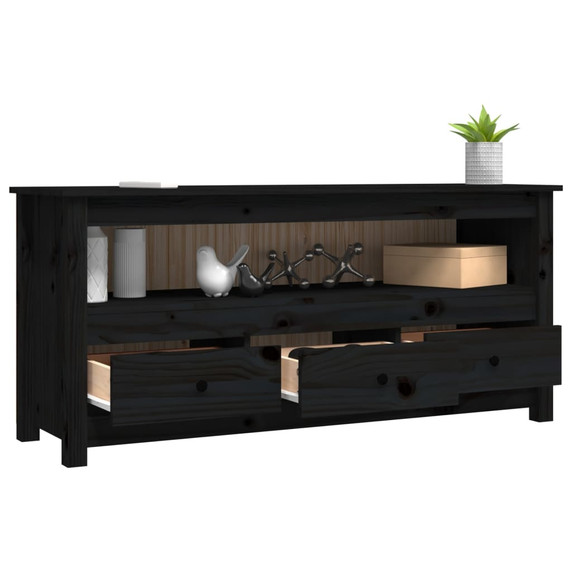 vidaXL TV Cabinet Black 114x35x52 cm Solid Wood Pine