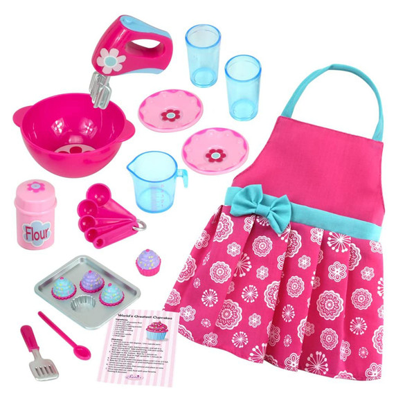 18" Baby Doll Baking, Cake Making Playset Mixer, Apron & 18 Pretend Accessories