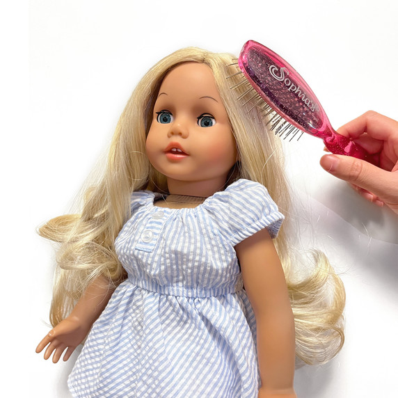 18" Baby Doll Brush in Pink Glitter, Wire Hair Brush for Dolls, Pretend Play Toy