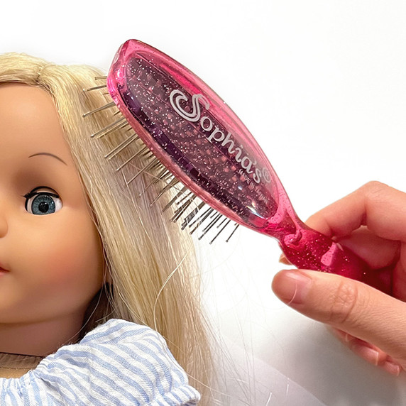 18" Baby Doll Brush in Pink Glitter, Wire Hair Brush for Dolls, Pretend Play Toy