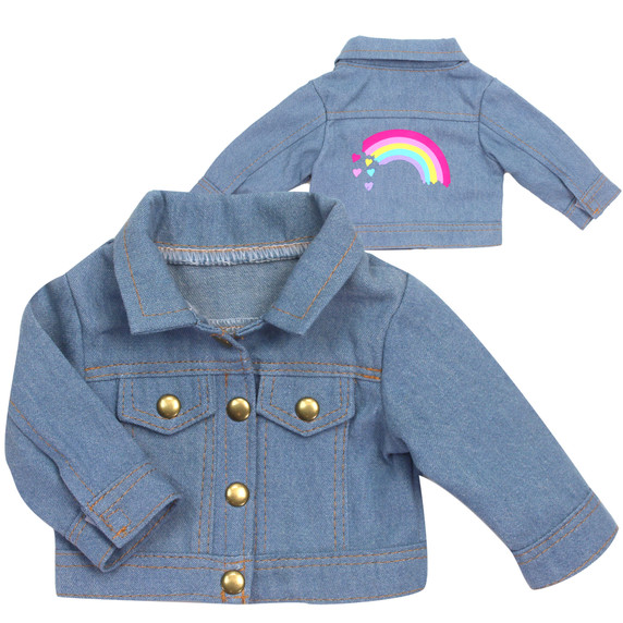 18" Baby Doll Denim Jean Jacket Rainbow Design