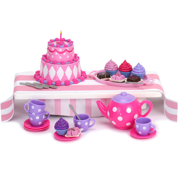 25 Piece Complete Cake & Tea Party Accessories Set Teapot, Teacups 18" Dolls