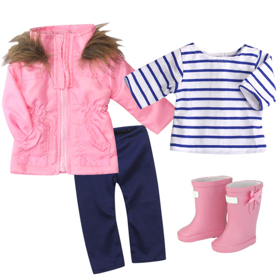 4 Pcs Baby Dolls Clothes Set, 18" Doll Pink Parka Jacket, Leggings