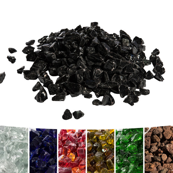 Teamson Home 4Kg Lava Rocks for Gas Fire Pits - Tempered Glass, Eco-Friendly Black Lava Rocks for Enchanting Ambiance