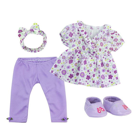 8 Piece Floral Baby Dolls Clothes Set with Doll Shoes Doll Dress with Leggings