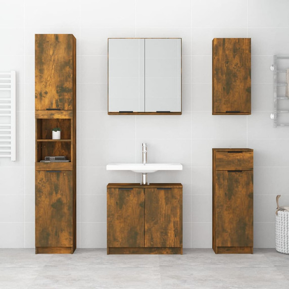 vidaXL Bathroom Cabinet Smoked Oak 32x34x188.5 cm Engineered Wood