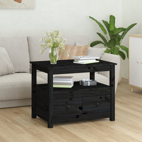 vidaXL Coffee Table Black 71x49x55 cm Solid Wood Pine