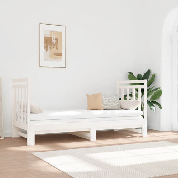 vidaXL Pull-out Day Bed White Solid Pine Wood Slatted Design Sofa Bed 90x190 cm