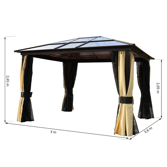  3.6m x 3m Outdoor Aluminium Alloy Gazebo w/ LED Solar Lights Beige