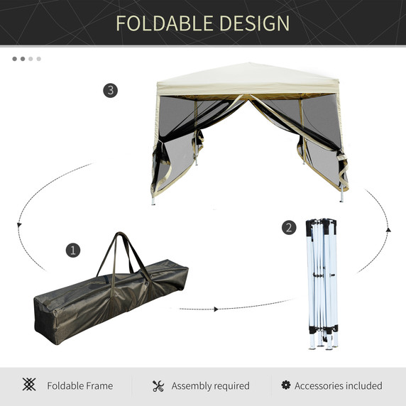  3x3m Pop Up Gazebo W/ Mesh Walls-Tan   