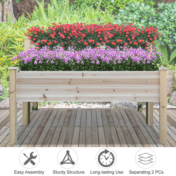  Fir Wood 2-Piece Raised Planter Flower Bed 