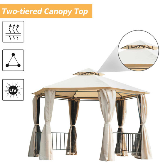  Gazebo Canopy, 2-Tier-Beige