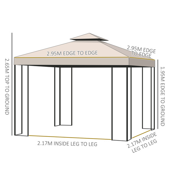 3 x 3m Garden Metal Gazebo Sun Shade Shelter Outdoor Party Tent Outsunny