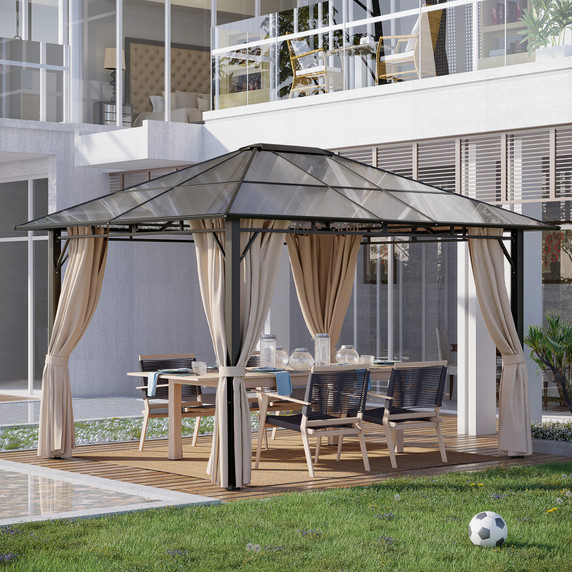 3.6x3(m) Hardtop Gazebo Garden Pavilion w/ Polycarbonate Roof, Brown Outsunny