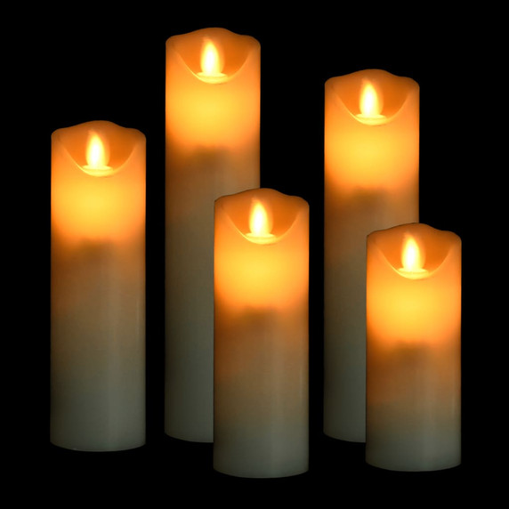 5 Piece Electric LED Candle Set with Remote Control Warm White & Colourful