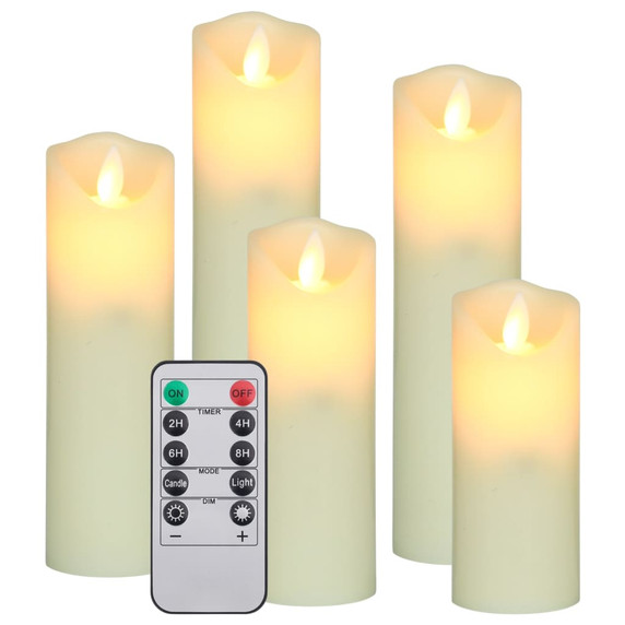 5 Piece Electric LED Candle Set with Remote Control Warm White & Colourful